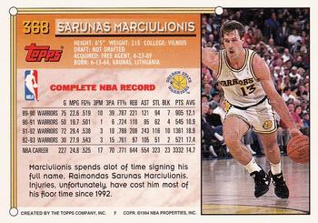 1993-94 Topps - Gold #368 Sarunas Marciulionis Back