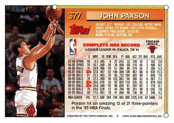 1993-94 Topps - Gold #377 John Paxson Back