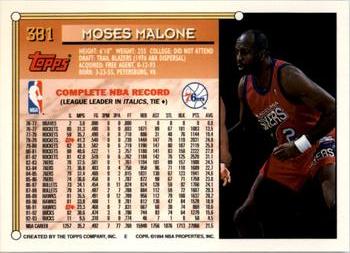 1993-94 Topps - Gold #381 Moses Malone Back
