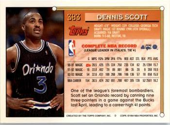 1993-94 Topps - Gold #383 Dennis Scott Back
