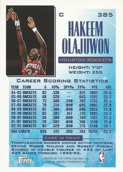 1993-94 Topps - Gold #385 Hakeem Olajuwon Back