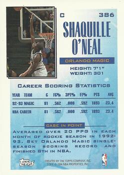 1993-94 Topps - Gold #386 Shaquille O'Neal Back