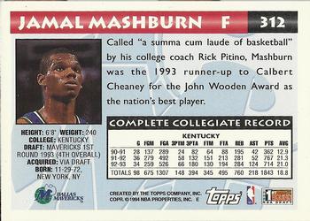 1993-94 Topps - Gold #312 Jamal Mashburn Back