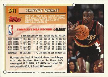 1993-94 Topps - Gold #341 Harvey Grant Back