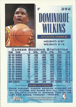 1993-94 Topps - Gold #392 Dominique Wilkins Back