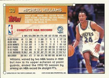1993-94 Topps - Gold #39 Micheal Williams Back