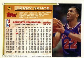 1993-94 Topps - Gold #74 Larry Nance Back