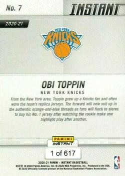 2020-21 Panini Instant NBA #7 Obi Toppin Back