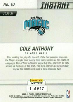 2020-21 Panini Instant NBA #10 Cole Anthony Back