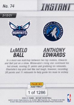 2020-21 Panini Instant NBA #74 LaMelo Ball / Anthony Edwards Back