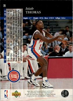 1993-94 Upper Deck Special Edition - Electric Court #20 Isiah Thomas Back