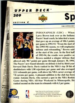 1993-94 Upper Deck Special Edition - Electric Court #209 Indiana Pacers Back