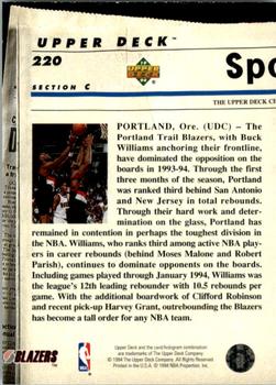 1993-94 Upper Deck Special Edition - Electric Court #220 Portland Trail Blazers Back