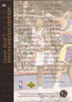 1993-94 Upper Deck Special Edition - Electric Court Gold #179 Checklist: 76-150 Back