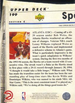 1993-94 Upper Deck Special Edition - Electric Court Gold #199 Atlanta Hawks Back