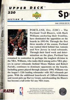 1993-94 Upper Deck Special Edition - Electric Court Gold #220 Portland Trail Blazers Back