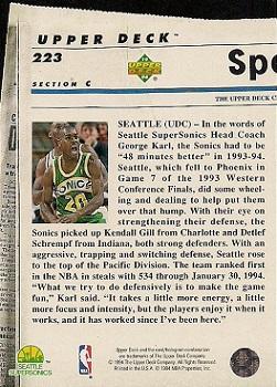 1993-94 Upper Deck Special Edition - Electric Court Gold #223 Seattle SuperSonics Back