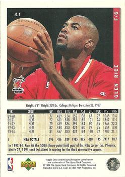 1994-95 Collector's Choice - Silver Signature #41 Glen Rice Back
