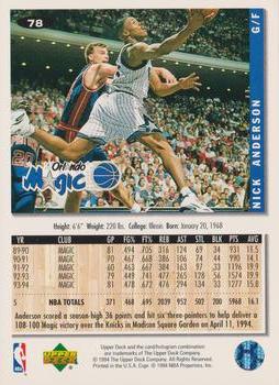 1994-95 Collector's Choice - Silver Signature #78 Nick Anderson Back
