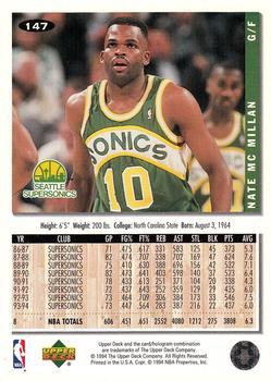 1994-95 Collector's Choice - Silver Signature #147 Nate McMillan Back