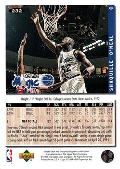 1994-95 Collector's Choice - Silver Signature #232 Shaquille O'Neal Back