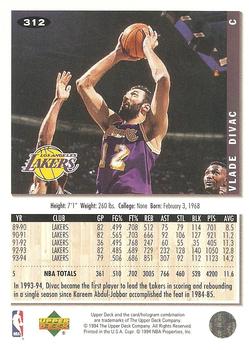 1994-95 Collector's Choice - Silver Signature #312 Vlade Divac Back