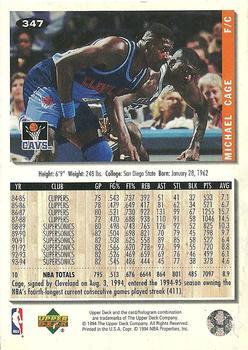 1994-95 Collector's Choice - Silver Signature #347 Michael Cage Back