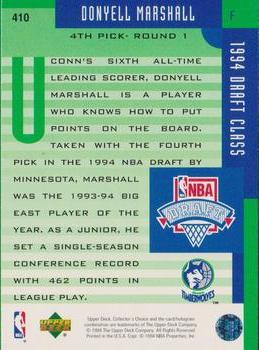 1994-95 Collector's Choice - Silver Signature #410 Donyell Marshall Back