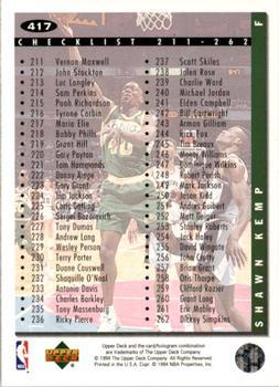 1994-95 Collector's Choice - Silver Signature #417 Shawn Kemp Back