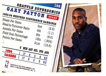 1994-95 Topps - Spectralight #192 Gary Payton Back