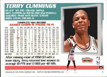 1994-95 Topps - Spectralight #35 Terry Cummings Back
