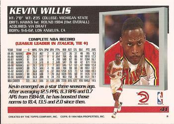 1994-95 Topps - Spectralight #41 Kevin Willis Back