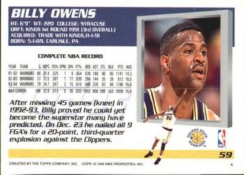1994-95 Topps - Spectralight #59 Billy Owens Back