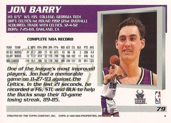 1994-95 Topps - Spectralight #79 Jon Barry Back