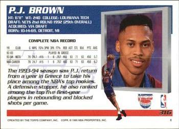 1994-95 Topps - Spectralight #316 P.J. Brown Back