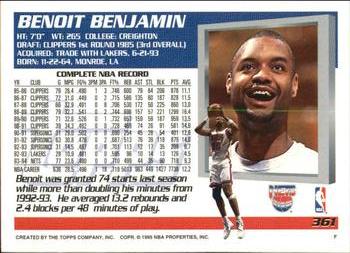 1994-95 Topps - Spectralight #361 Benoit Benjamin Back
