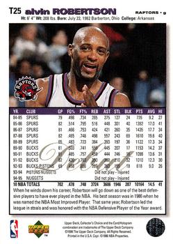 1995-96 Collector's Choice - 1995-1996 Debut Exchange #T25 Alvin Robertson Back