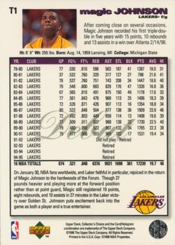 1995-96 Collector's Choice - 1995-1996 Debut Player's Club #T1 Magic Johnson Back