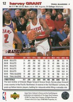 1995-96 Collector's Choice - Player's Club #12 Harvey Grant Back