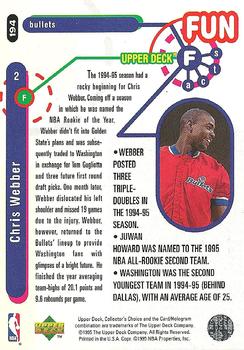 1995-96 Collector's Choice - Platinum Player's Club #194 Chris Webber Back