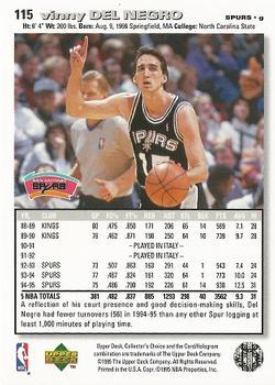 1995-96 Collector's Choice - Platinum Player's Club #115 Vinny Del Negro Back