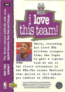 1995-96 Collector's Choice - Platinum Player's Club #380 Vin Baker Back