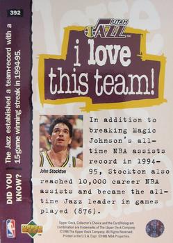 1995-96 Collector's Choice - Platinum Player's Club #392 John Stockton Back