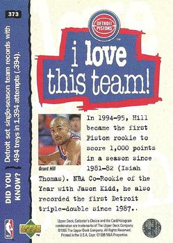 1995-96 Collector's Choice - Platinum Player's Club #373 Grant Hill Back