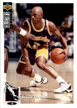 1995-96 Collector's Choice European Stickers #18 Sedale Threatt Front