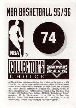 1995-96 Collector's Choice European Stickers #74 Kenny Smith Back