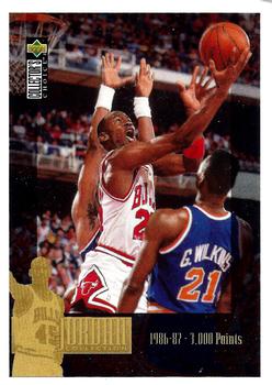 1995-96 Collector's Choice European Stickers - Michael Jordan #MJ2 Michael Jordan / 1986-87 3,000 Points Front