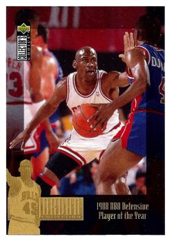 1995-96 Collector's Choice European Stickers - Michael Jordan #MJ3 Michael Jordan / 1988 NBA Defensive POY Front