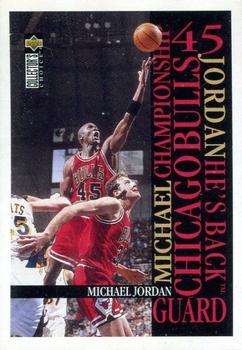 1995-96 Collector's Choice European Stickers - Michael Jordan #MJ5 Michael Jordan / He's Back Front