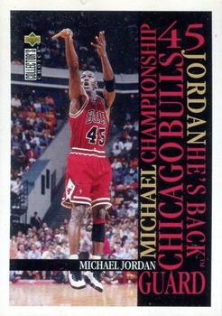 1995-96 Collector's Choice European Stickers - Michael Jordan #MJ6 Michael Jordan / He's Back Front